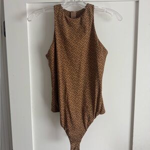 SKIMS Brown Geometric Bodysuit